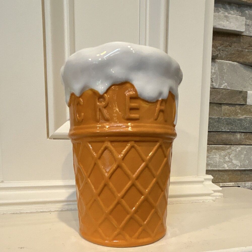 At Home Ice Cream Cone Ceramic Decor With Melted Icecream